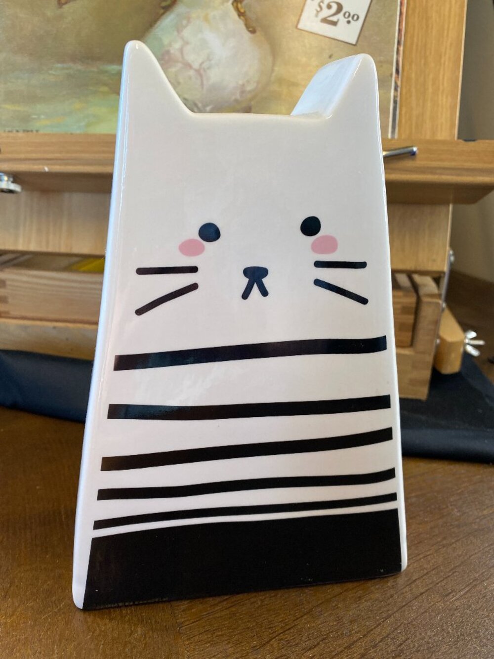 Black and White Striped Ceramic Kitty Cat Money Coin Bank Meow 🐈‍⬛ - Picture 2 of 9